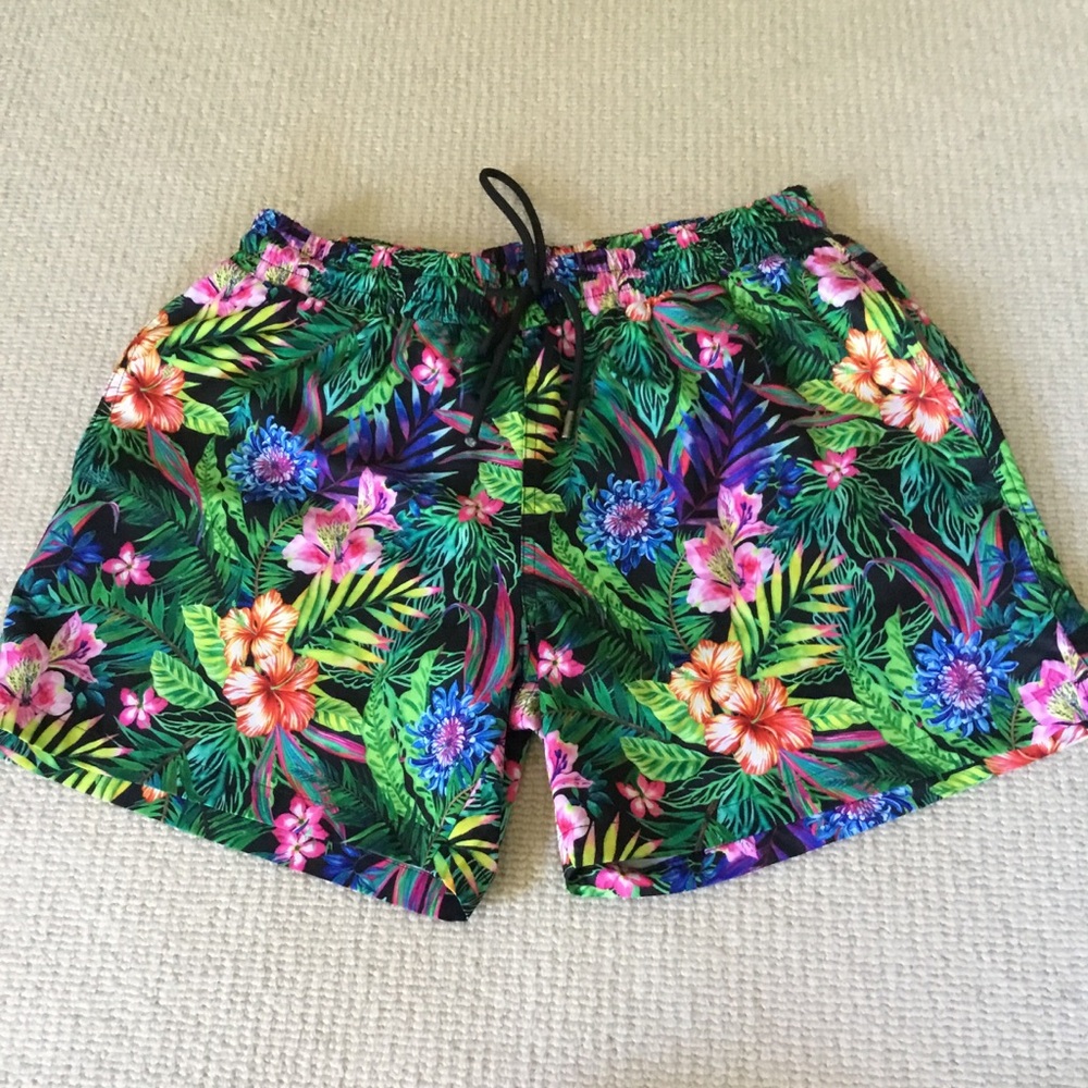 Men's Tropical Floral Swim Shorts - Green Multicolor